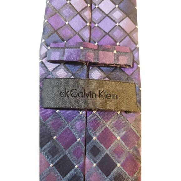 CK Calvin Klein Neck Tie Mens Luxury Purple Geometric Preppy Power Business - Picture 5 of 13